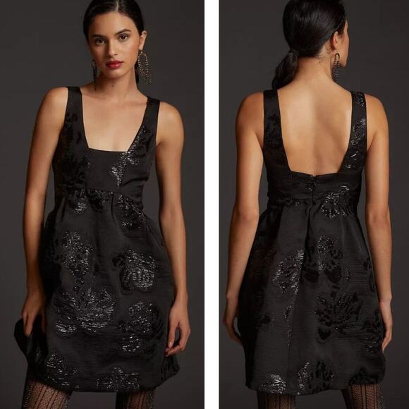 Anthropologie Dresses & Skirts - ANTHROPOLOGIE MAEVE Women’s Black Metallic Brocade Fit and Flare Dress